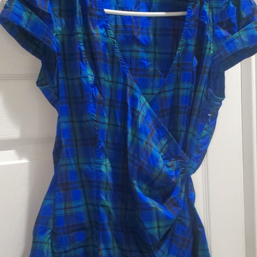 Express women's blue plaid shirt